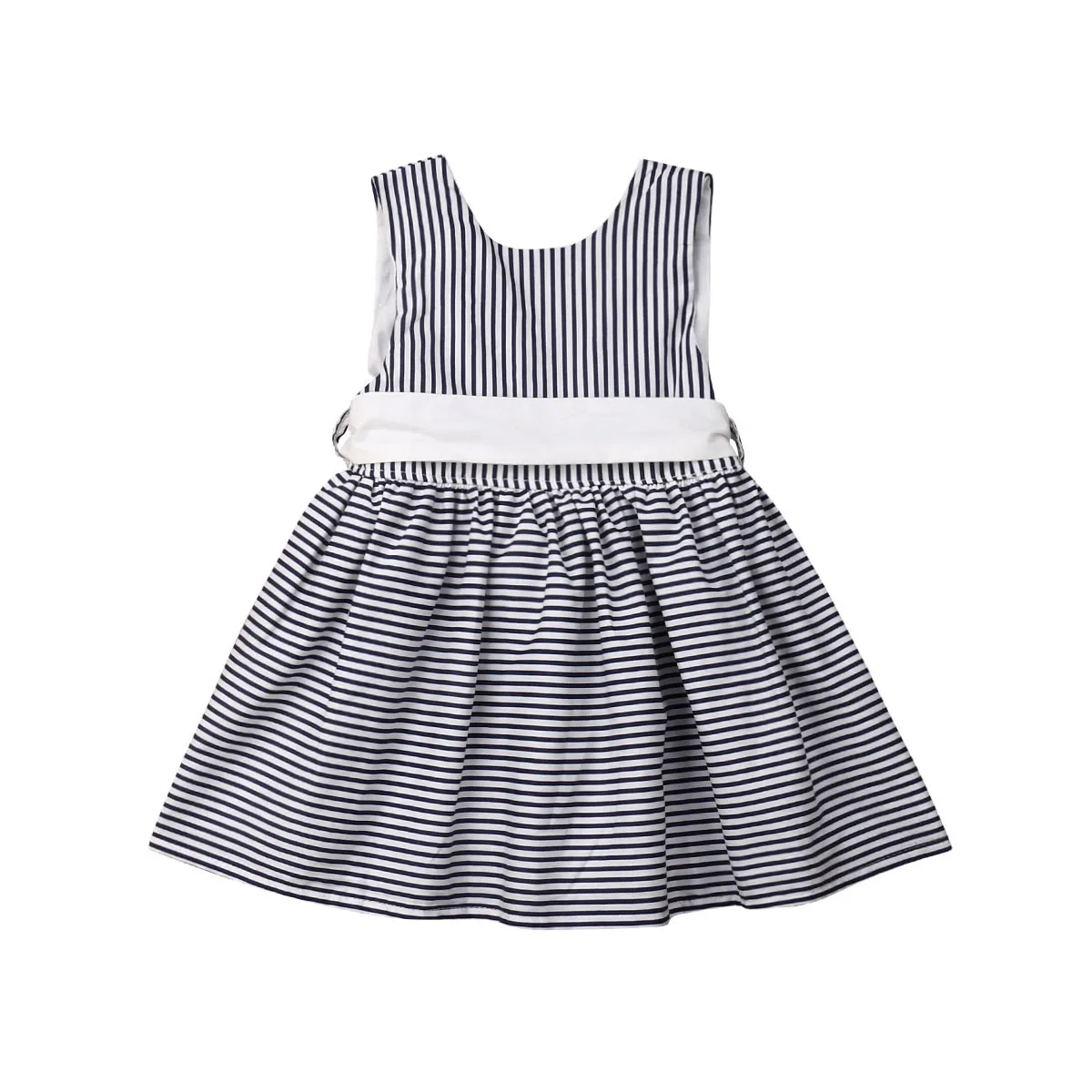 Little girl sleeveless bow tie dress summer striped a line dresses sash ...