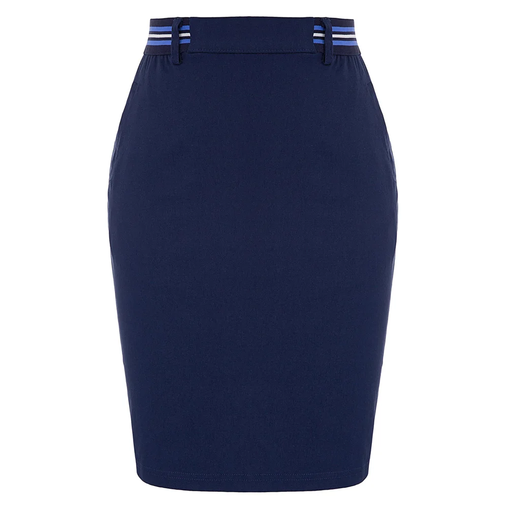 

classic striped Elastic Waist Women Hips-wrapped Pencil Skirt With Pockets office ladies Bodycon knee length skirts Femme Falda