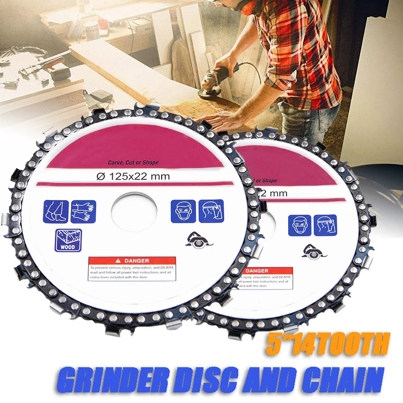 

5" Angle Grinder Disc Saw Blade 14 Teeth Cut Chain Woodworking Carving Disc for Chainsaw Cutting Wood