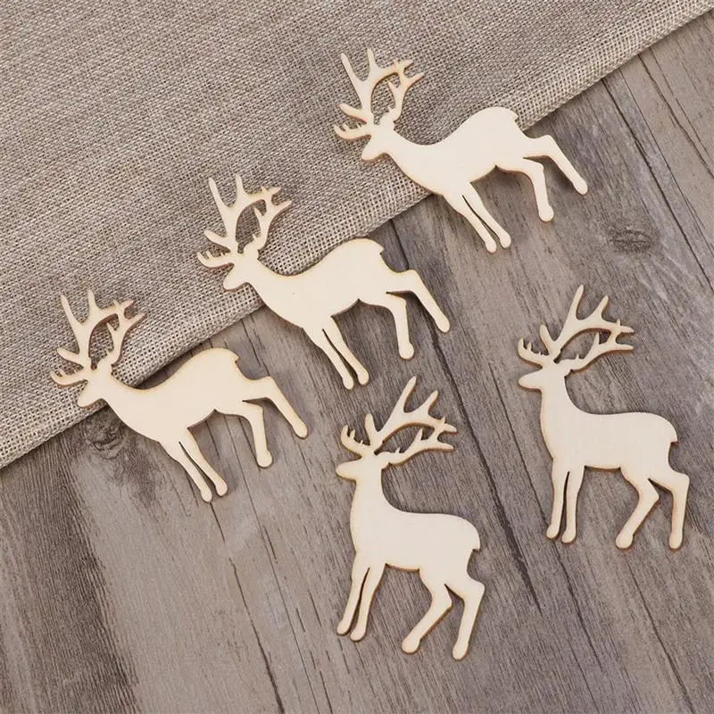 

5PCS Reindeer Cutout Veneers Slices For Patchwork DIY Decoration Christmas Wooden Craft Embellishment Christmas Tree Pendants