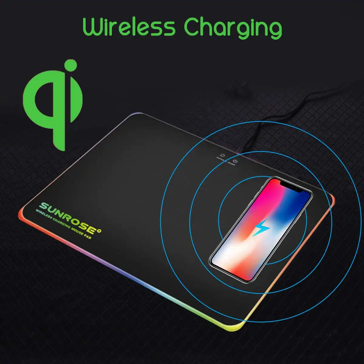 

QI Wireless Charging Gaming Mouse Pad Mice 3 RGB Light LED Colorful Non-slip Mouse Mat USB for Gamer Home Office