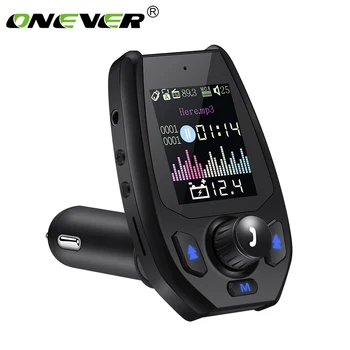 Onever  Bluetooth FM Transmitter With 1.8 inch Color Screen Modulator Vehicle Adapter 2 USB Port Car Charger AUX Port