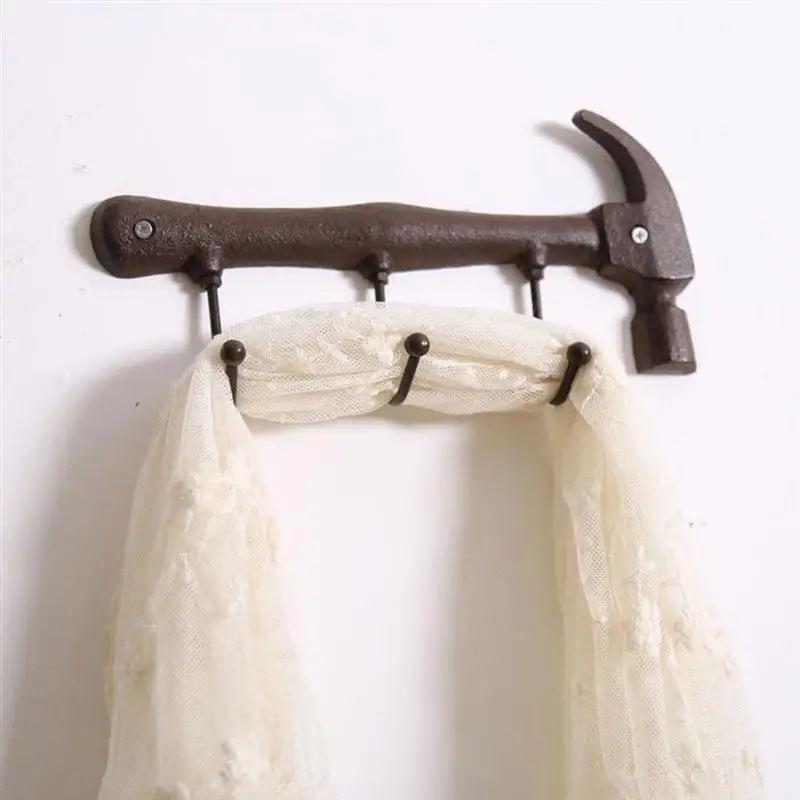 

1pc Vintage Wall Hanger 3-Hook Hammer-shaped Sturdy Coat Holder Robe Rack Hanger for Bedroom Living Room