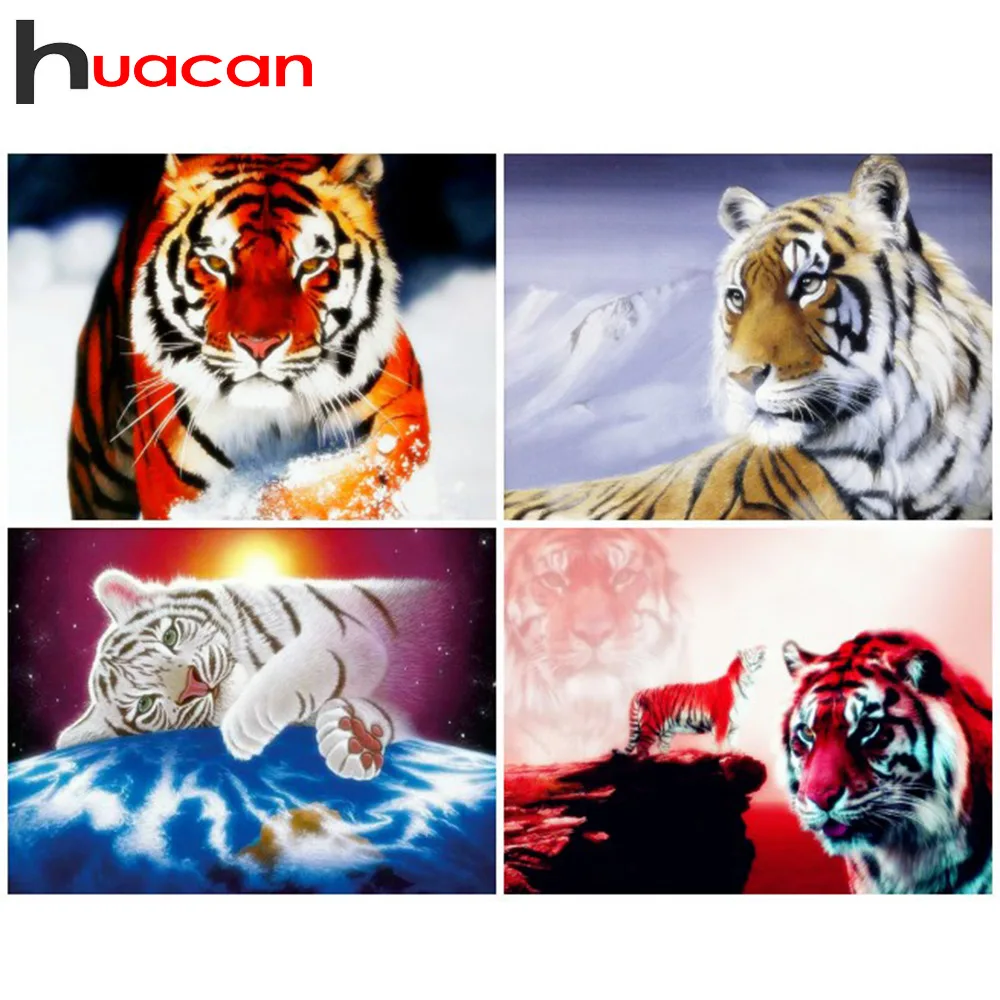 

Huacan Diamond Painting Tiger Cross Stitch Kits Animals Diamond Embroidery Full Square New Stones Home Decoration Diamond Mosaic