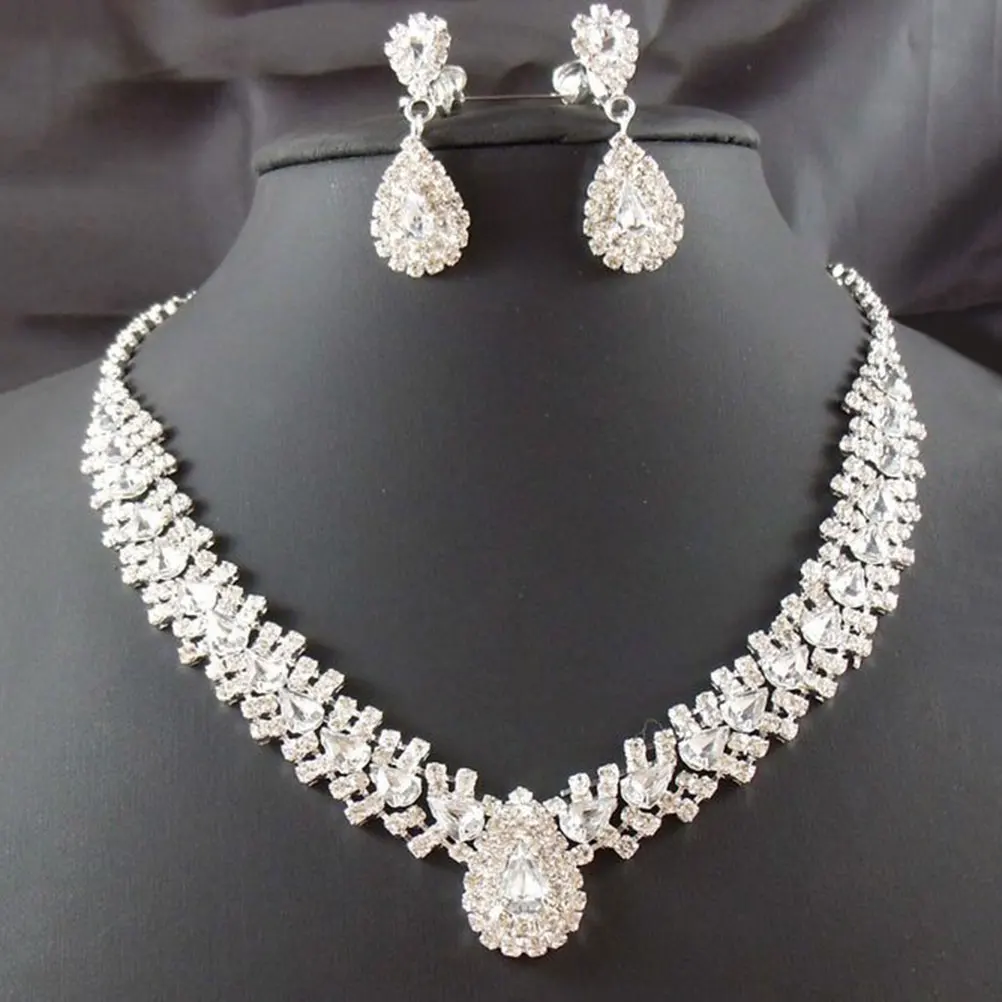 Wedding Crystal Jewelry Sets Necklace Earrings Bridal Engagement Jewelry Accessories Sets