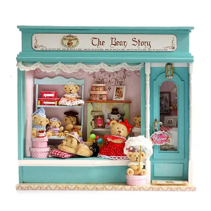 

Bear House DIY Toys Wooden Miniature Dollhouse Model Music Box Kids Gift with LED Light Handmade Doll House Furniture Kit