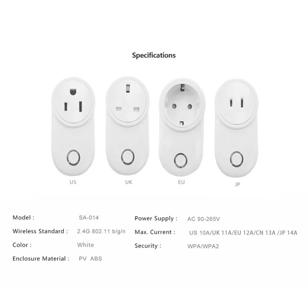 Smart Plug 10A домашней автоматизации Wi-Fi разъем 90-265 В удаленного Управление EU/US/AU Wi-Fi Socket рабочее