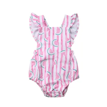 

Newborn Infant Baby Girls Clothes Sleeveless Ruffles Watermelon Print Playsuit Bodysuit Backless Jumpsuit 0-24M