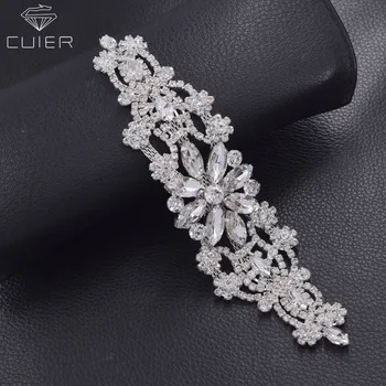 

10pcs/lot rhinestones glass flower women clothing wedding dress belt sew on appliques trims crystal sewing craft for sash