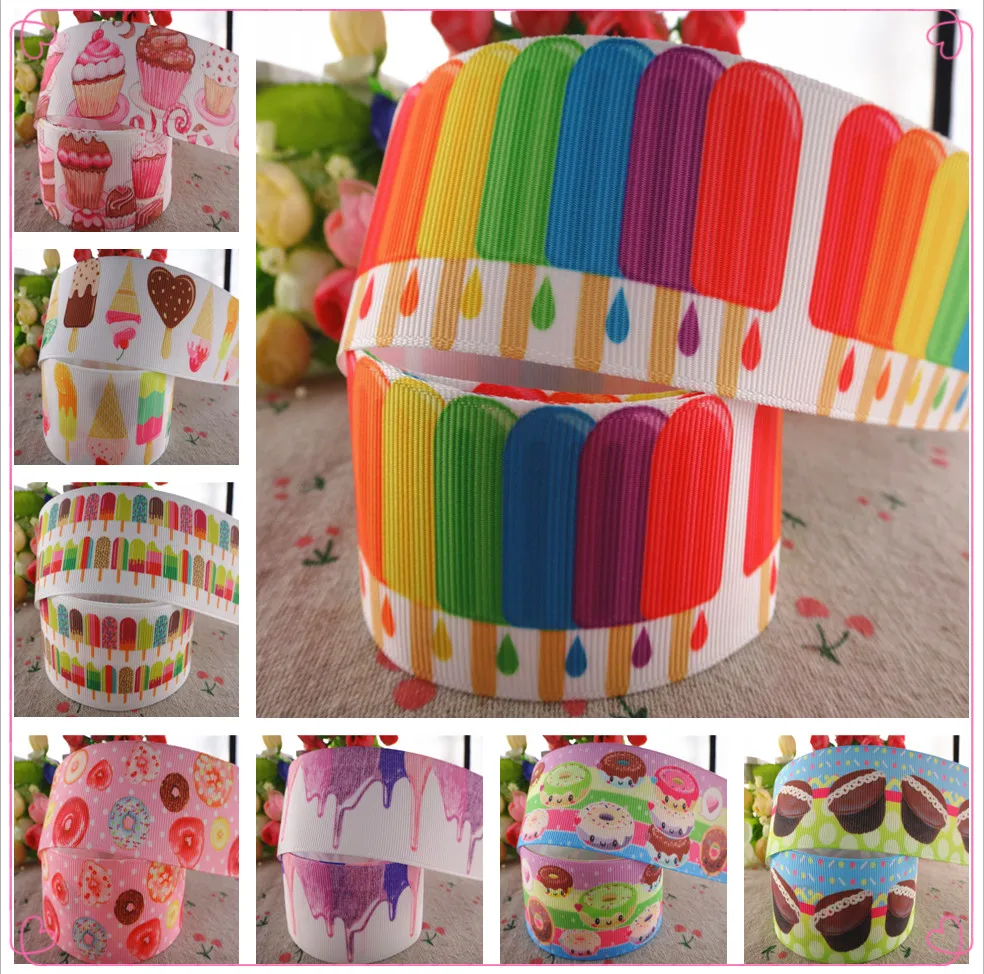

5 Yards/lot 1-1/2" 38mm/3" 75mm Grosgrain Ribbons Ice Cream Cake Printed Diy Hairbows Handmade Flower Soft Ribbons Md18010122