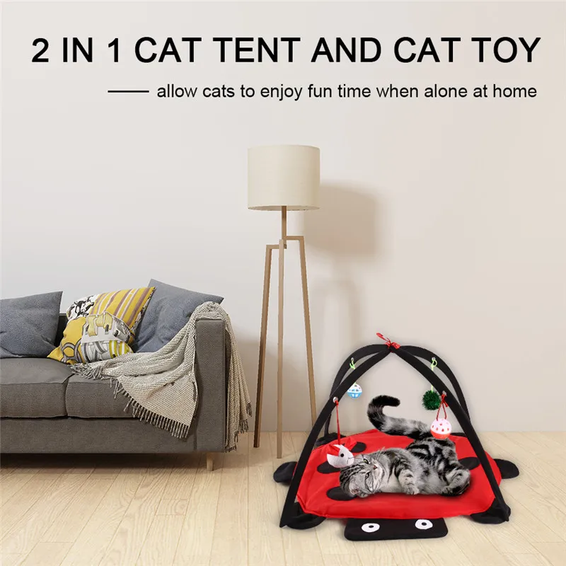 

2 in 1 Cat Game Toy With Ball Mouse And Cat Bed Tent Hammock Interactive Play Toys for Kitten Kat Small Cats Teaser Pet Products