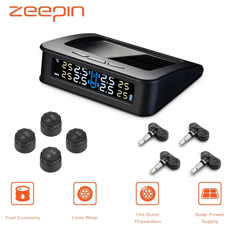 

Smart Car TPMS USB Solar Power Tire Pressure Monitoring System 4 External Internal Sensor Digital Display Tyre Detection Alarm