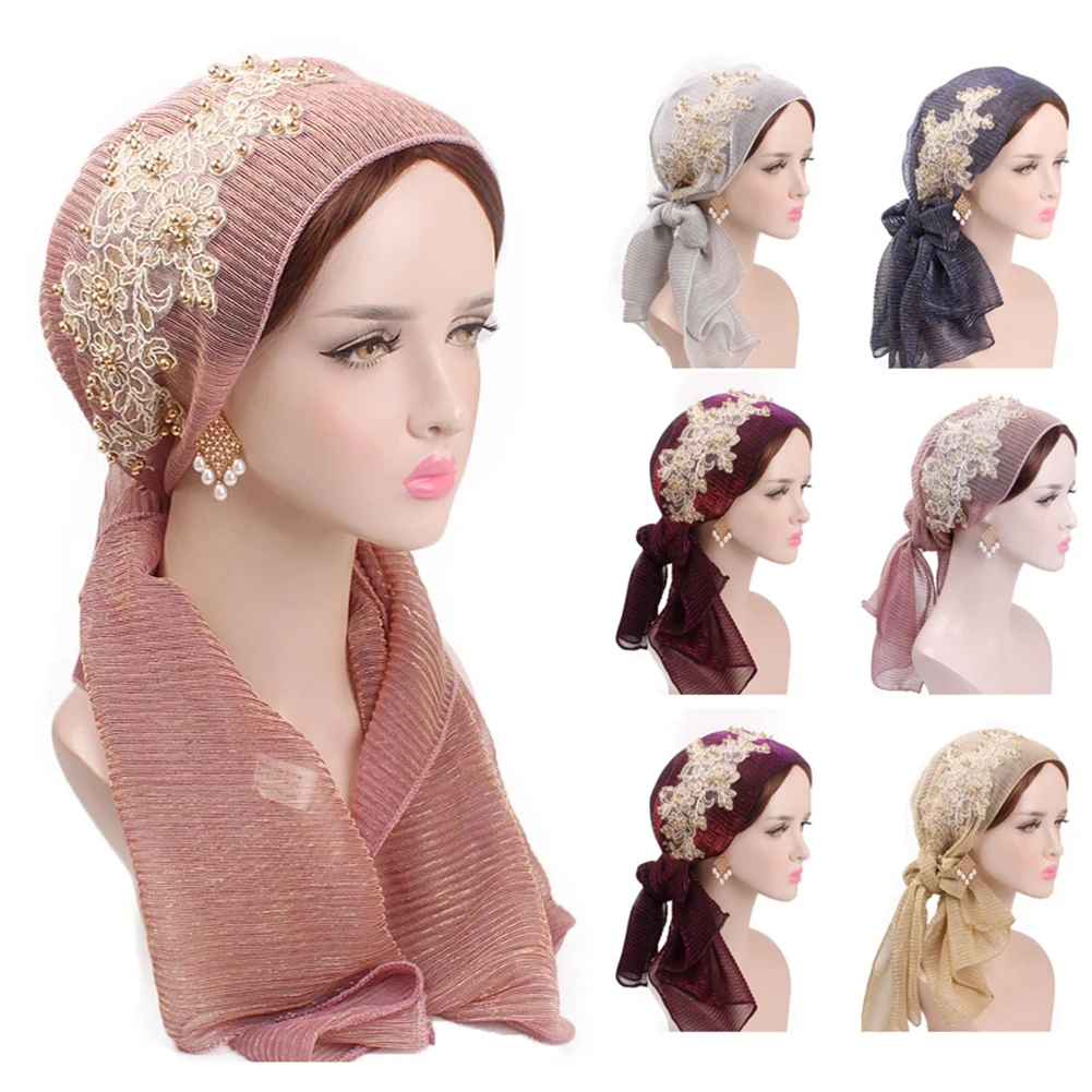 Women Hair Loss Head Scarf Cancer Hat Lace Chemo Cap Turban Head Wrap