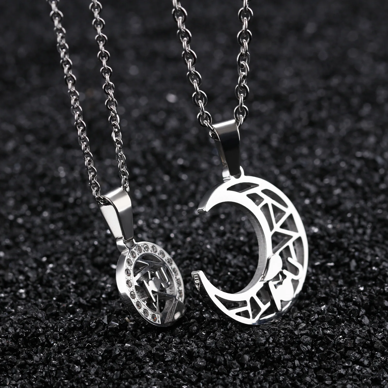 

Fashion Moon And Sun Silver Cubic Zirconia Lovers' Gold Necklace Women Choker Pendant Nameplate Gift Necklaces Pendants