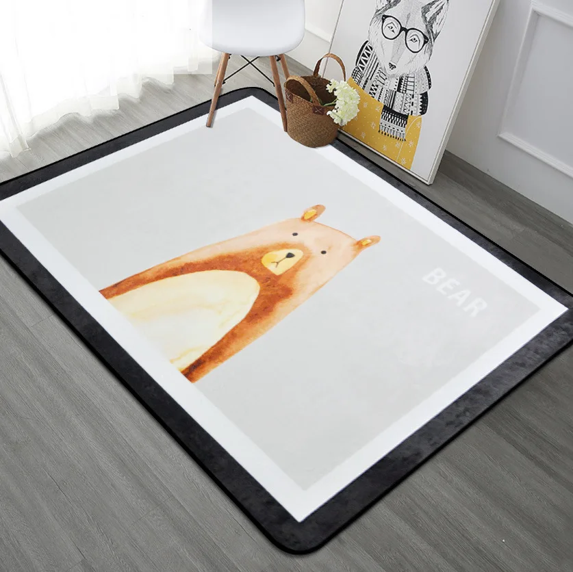 Nordic Brief Black Edge Animal Pttern Carpet For Living Room Table Bedroom Room Sofa Bedside Rugs Children Cartoon Pad