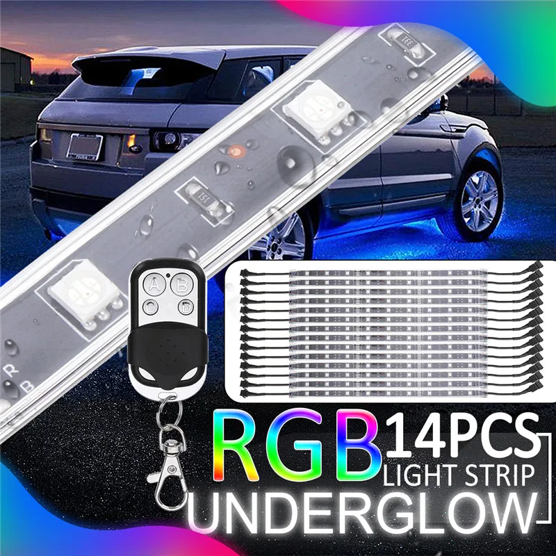 

New 26W Hot 14PCS 12V RGB LED 5050SMD Car Motorcycle Glow Lights Flexible Neon Strips Kit Frame Light Strip