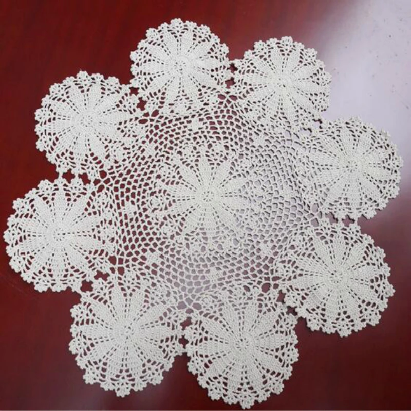 

New DIY Crochet Table Place Mat Cloth Lace Cotton Placemat Cup Coaster Round Doily Pad Mug Pot Holder Kitchen Utensils Tableware