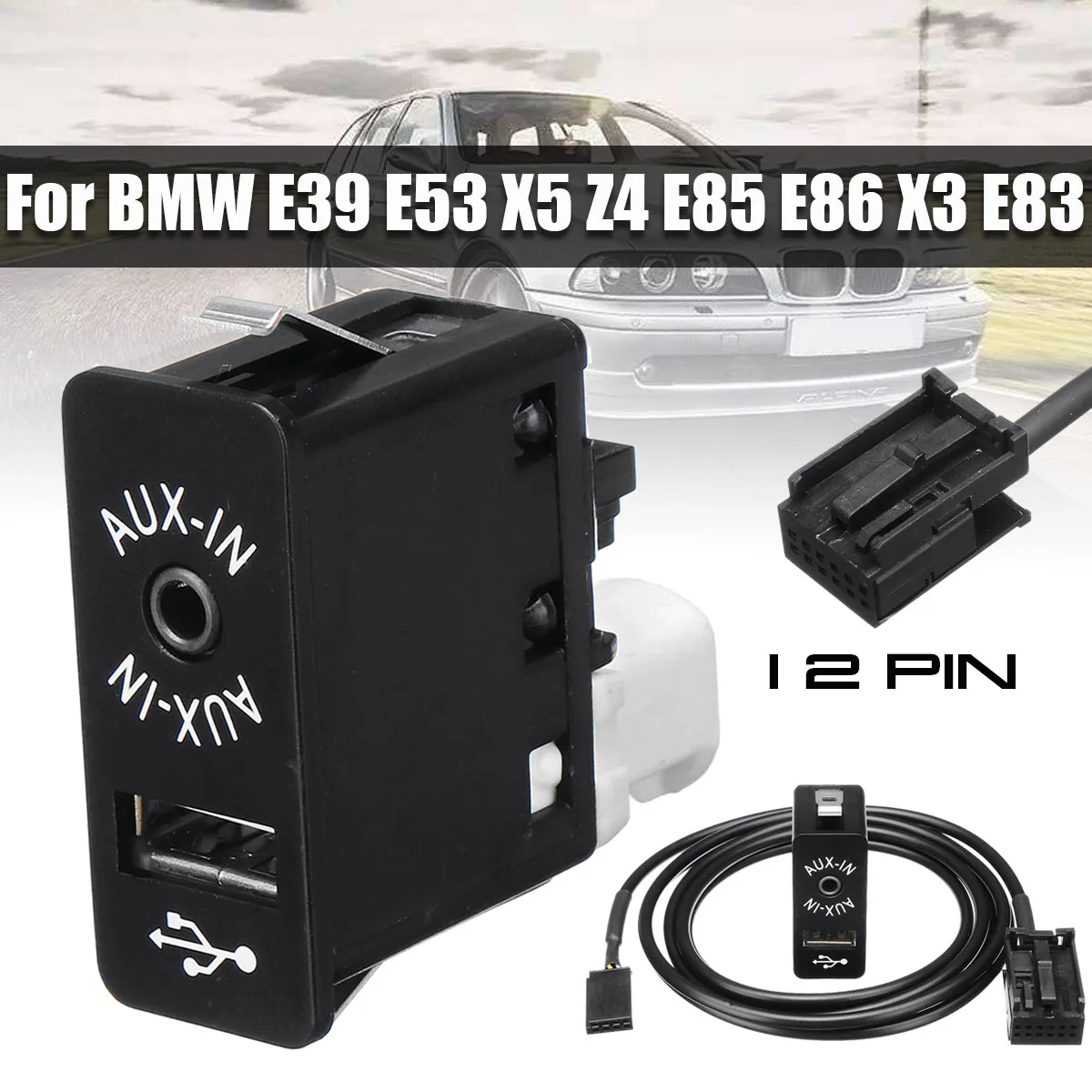 

12 Pin Car AUX USB bluetooth Interface Switch Panel Adapter for BMW Mini Cooper E39 E53 X5 Z4 E85 E86 X3 E83