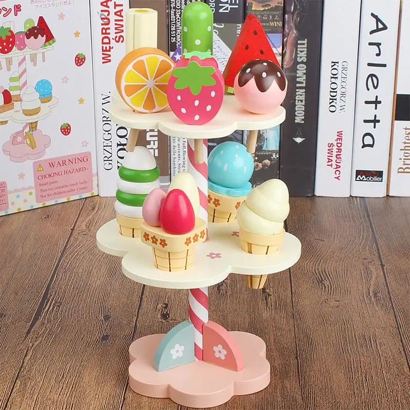 

Wooden Simulation Play House Ice Cream Toy - Ice Cream Strawberry Three-Layer Cake Wooden Kitchen Toys