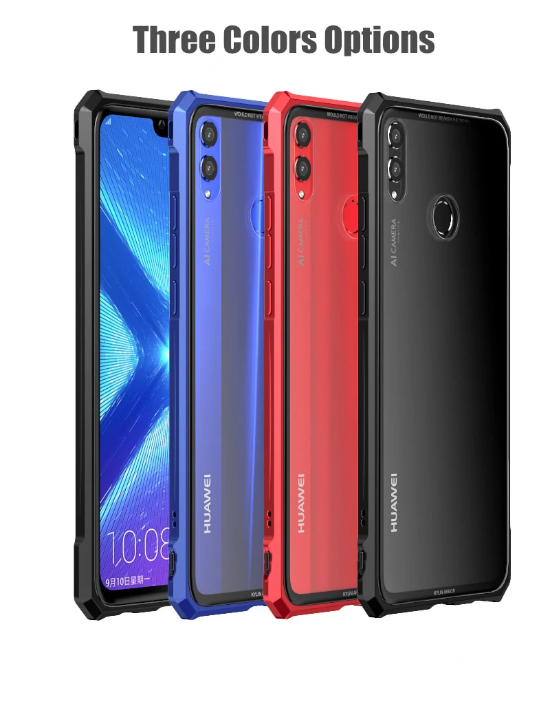 

Huawei Honor 8X Max Bumper Aluminum Alloy Metal Bumper with Clear Tempered Glass Back Cover Phone Case for Huawei Honor 8X 8XMax