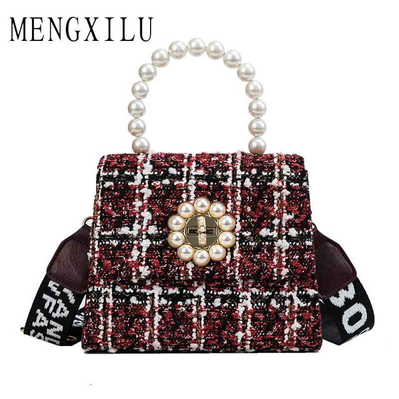 

Cute Pearl Handle Luxury Design Women Tote Handbag New Fashion Messenger Bag Brand Style PU Leather Bags Female Crossbody Bag