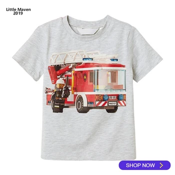 

2019 Little Maven Brand Summer 2-7 years baby Kids Boys Cartoon Best Fire Truck cotton Top Quality Cotton t-shirts Tops shirt