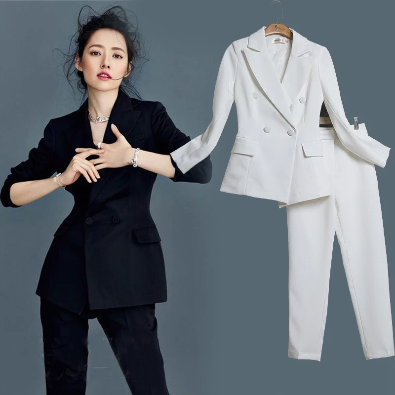 Black Friday Women white Slim Pant Suits Female suit dress Notch Lapel Women's Business Office Tuxedos Jacket+Pants Ladies Suit