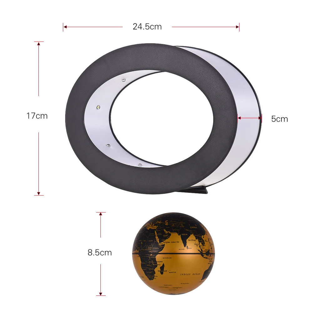 3-дюймовый Магнитный левитирующий глобус, Карта мира со светодиодный белый светлый овал Форма основание для образования детей золото