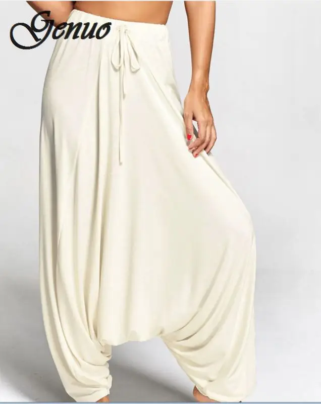 

Women Trouser Drop Bottom Harem Pants With Drawstring Casual Loose Plus Size Full Length Pants Hippie Balloon Pants S-2XL