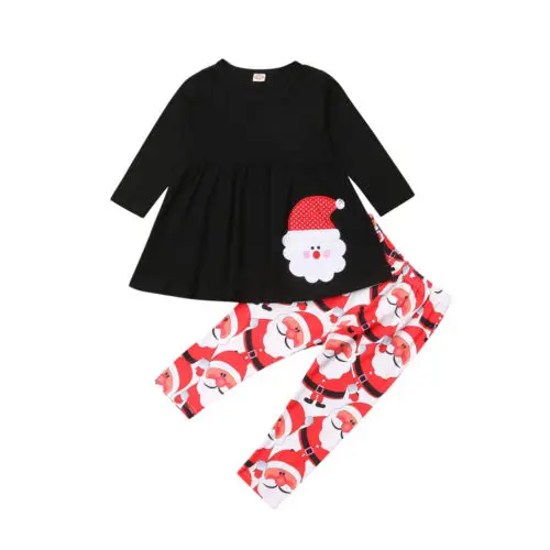 

Xmas Toddler Kids Girl Santa Claus Outfit Clothes Sets T Shirt Top Dress Long Sleeve Pants 2pcs Christmas Set Girl 1-6T