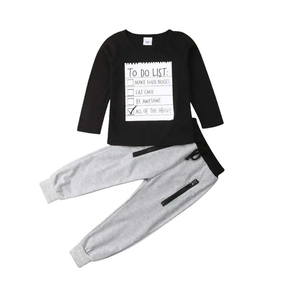 

2019 Spring Fashion Toddler Kids Baby Boys Outfits Clothes Just Do It T-shirt Tops Harem Gray Pants 2PCS Casual Autumn Set