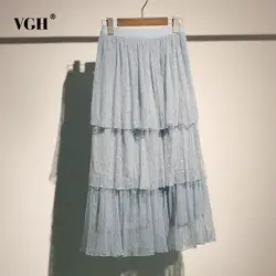 VGH точка повседневное длинная юбка для женщин Высокая талия тонкая сетка Перспектива Женский линии юбки мода новый прилив 2019 весн
