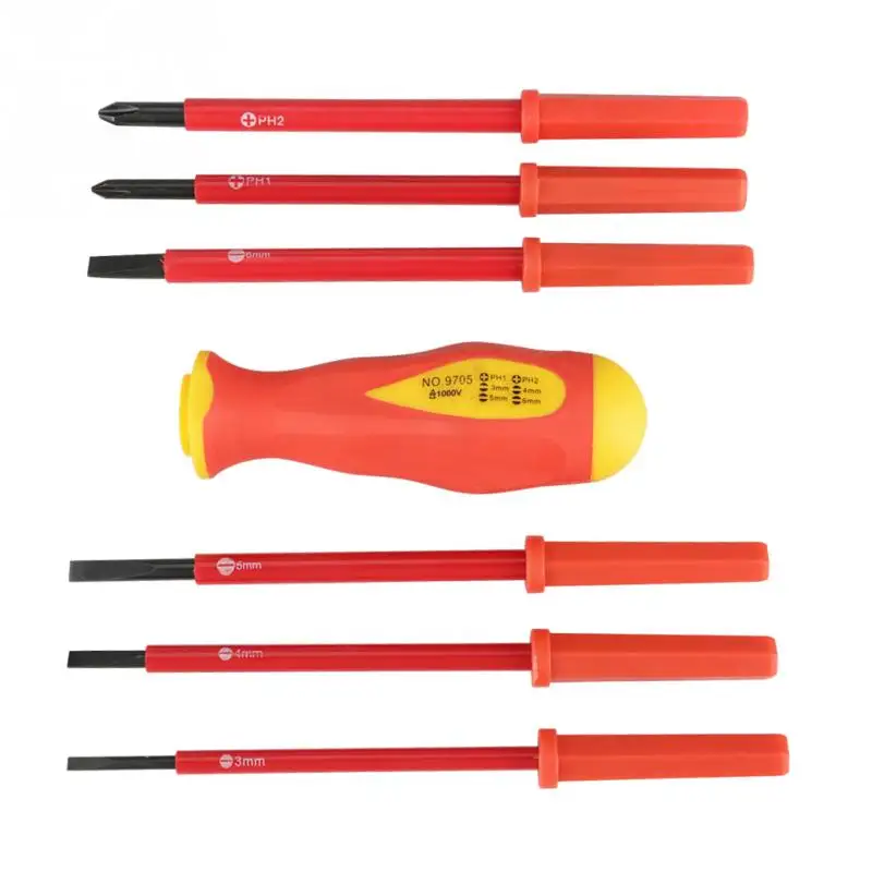 

7pcs Slot/ Cross Electrician Screwdriver Multifunction Insulated Tool Accessory Set High Quality