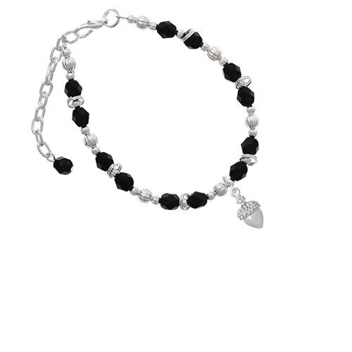 Silvertone Small Acorn with Crystals Black Beaded Bracelet |