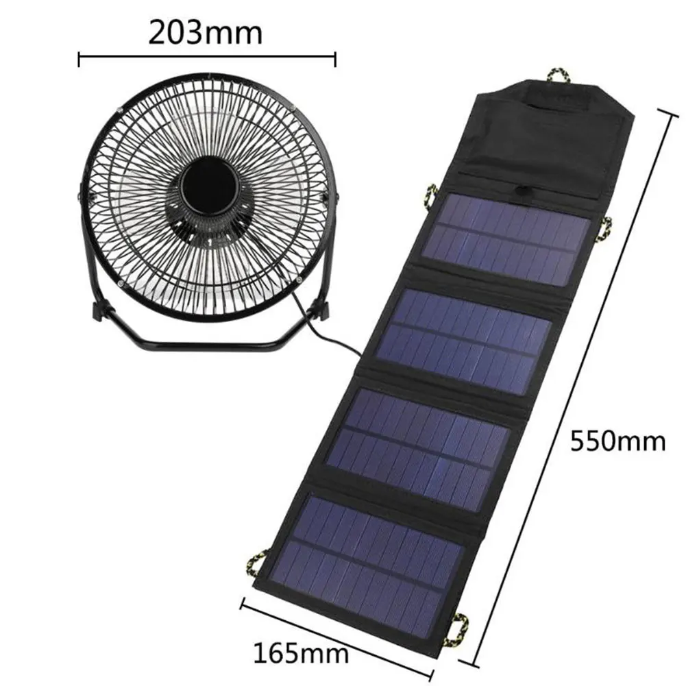 

8 Inch Iron USB Cooling Fan With 7W Foldable Solar Panel Powered Powerbank For Home Office Outdoor Traveling Fishing Air Cooler
