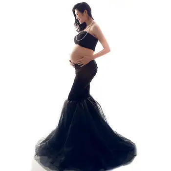 

Hot Sale Maternity Photography Props Lace Stretchy Pregnancy Long Maternity Dress For Photo Shoot Strapless Pregnancy Dresses