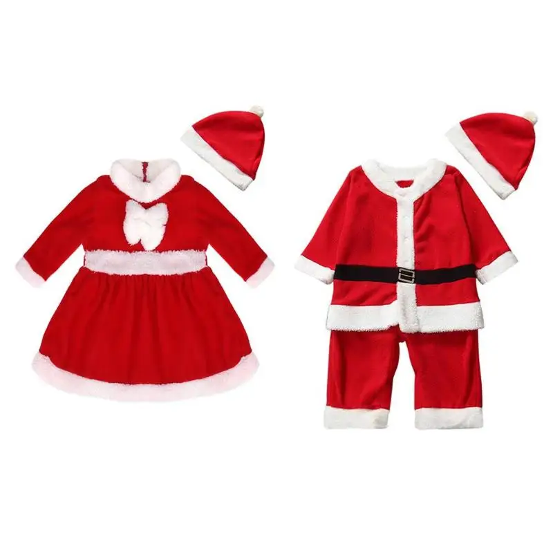 

2pcs/Set Christmas Baby Girls Boys Clothes Set Infant Girls Santa Claus Costume Dress and Hat Boys Christmas Clothes Set and Hat