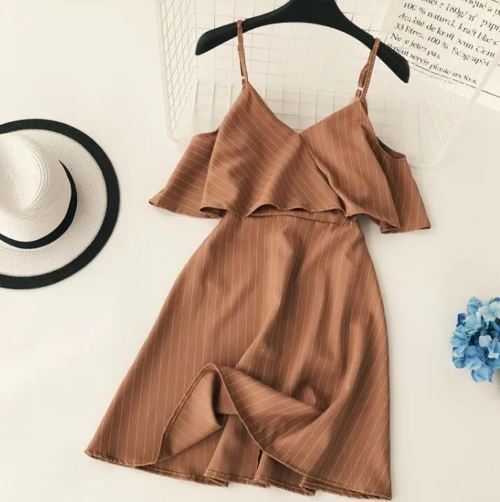

Robe Femme 2019 Summer Women V-neck Striped Sleeveless Dress Ruffles Sexy Dress Sukienki Damskie