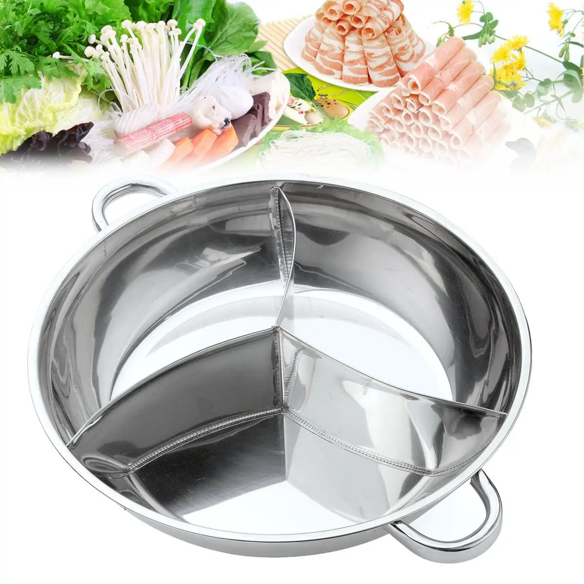 400mm Stainless Steel Hot Pot Three Divided Cookware Induction Little