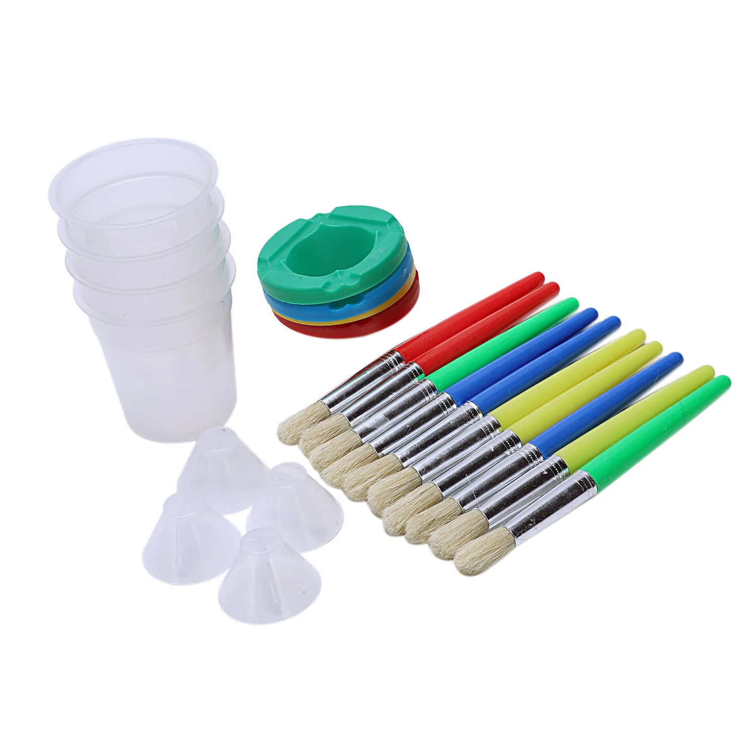 

4 Pieces Spill-Proof Paint Canisters in 4 Colors and 10-Piece Set Assorted Colors Brushes