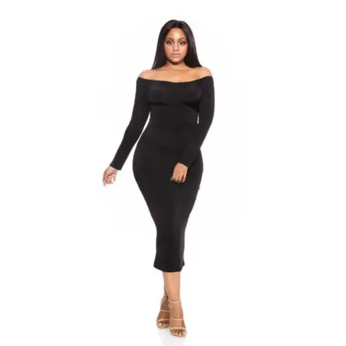 

Hirigin New Sexy Women Pure Color Long Sleeve Casual Party Club One shoulder Maxi Dress Clothing