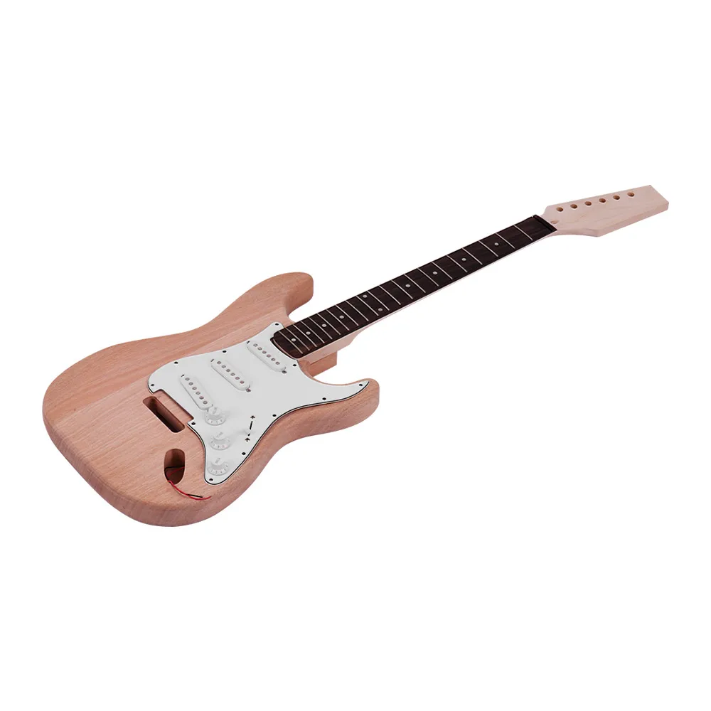Muslady ST Style Unfinished DIY Electric Guitar Kit Mahogany Body Maple High Quality Guitar Neck Rosewood Fingerboard