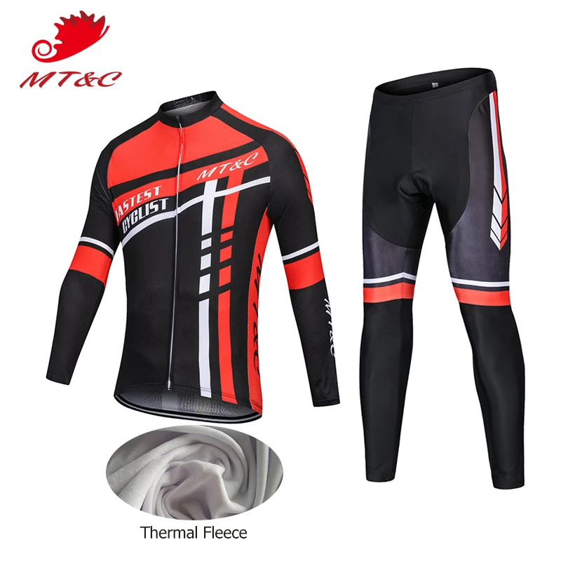 

MT&C Man Bicycle Clothes Fastest Cyclist Cycling Clothing Set Windproof Thermal Fleece Quick Dry Winter Cycling Jersey