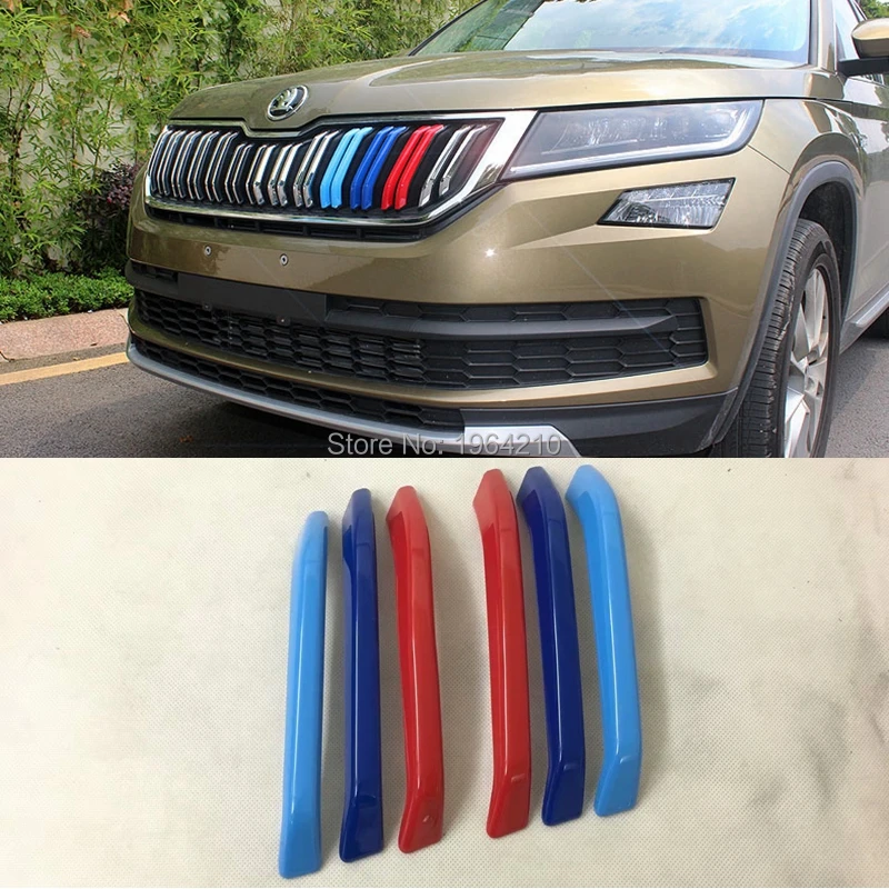 Передняя решетка для Skoda Kodiaq 2017 2018 2019 трехцветная Модифицированная