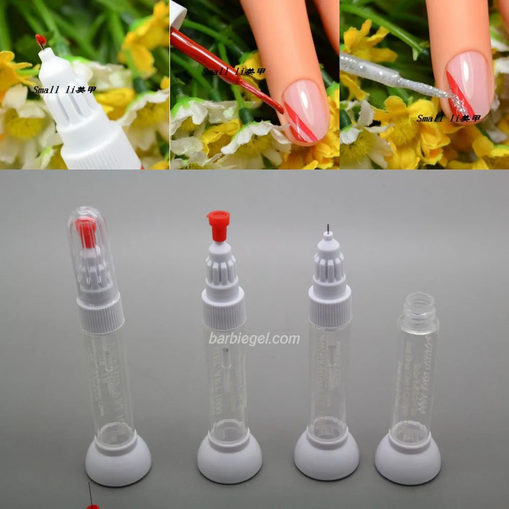 Kimcci 10pcs Nail Art Dotted Pen +Drawing Pen Nail Art Tool 2 IN 1 Needle Brush Dual-use Nail Polish Pen Empty Bottle 2