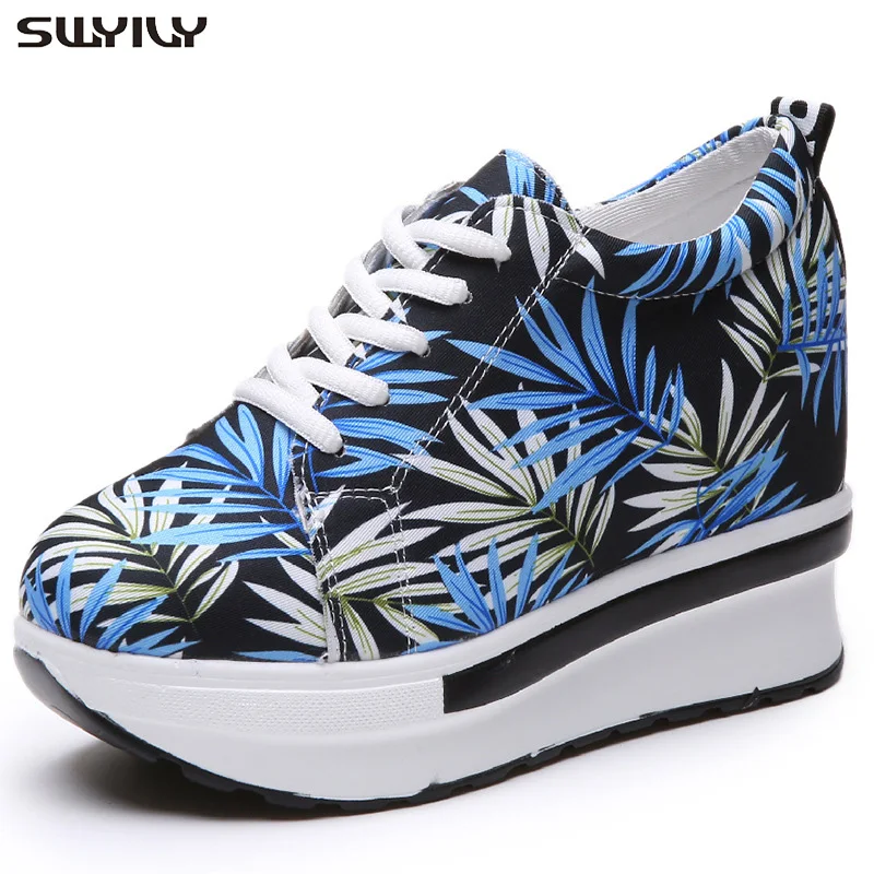

SWYIVY Sneakers Women Shoes Chunky 2019 New Female Casual Shoes Wedge High Heel Platform Sneakers For Woman Thick Bottom