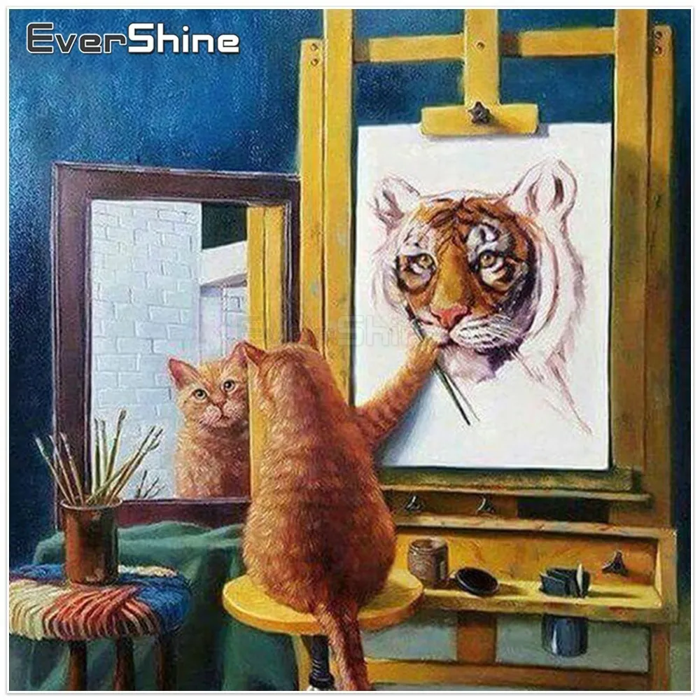 EverShine DIY 5D Diamond Painting Full Square Rhinestones Embroidery Cat Picture Of Mosaic Animals | Дом и сад