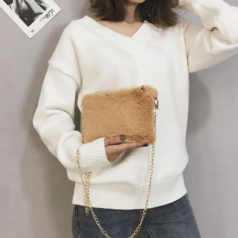 

New Style Plush Chain Sling Crossbody Bags Women Lady Satchel Shoulder Handbag Female Messenger Bag Bolsa Feminina