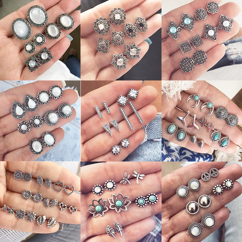 Уникальный дизайн, винтажный Маленький Комплект сережек для женщин, розовая корона в стиле панк, защита от солнца, звезды, перья, геометрические серьги в виде животных