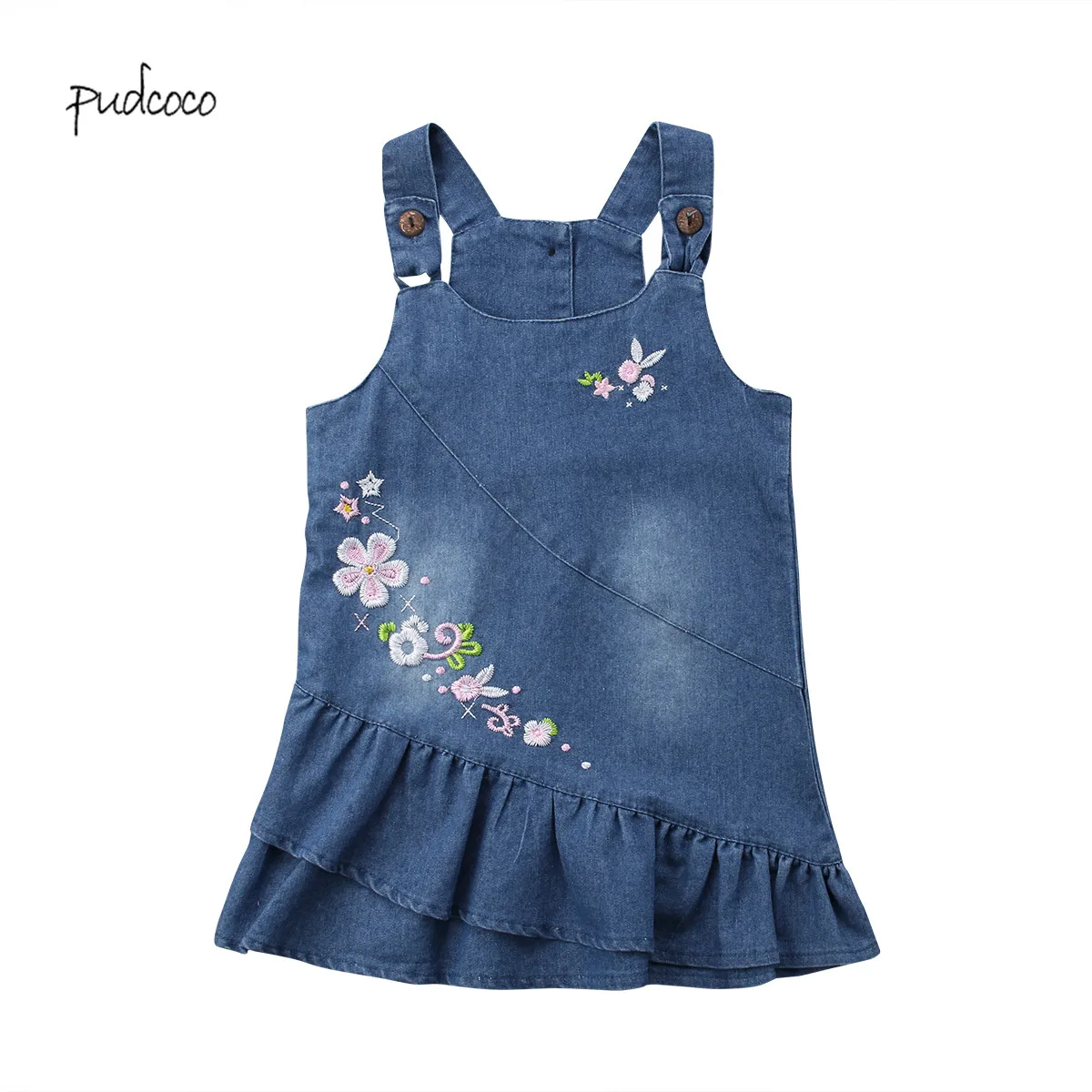 

Pudcoco New Brand Newborn Toddler Kids Baby Girl Floral Layers Denim Dress Suspender Dress Outfits